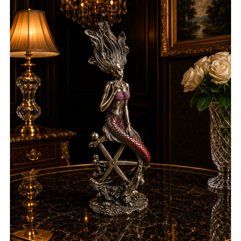 The mermaids above rudders, pewter figurine with coral base