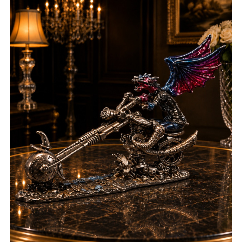 The bikers by la Fata & il Drago: dragon on fantasy chopper with elongated forms