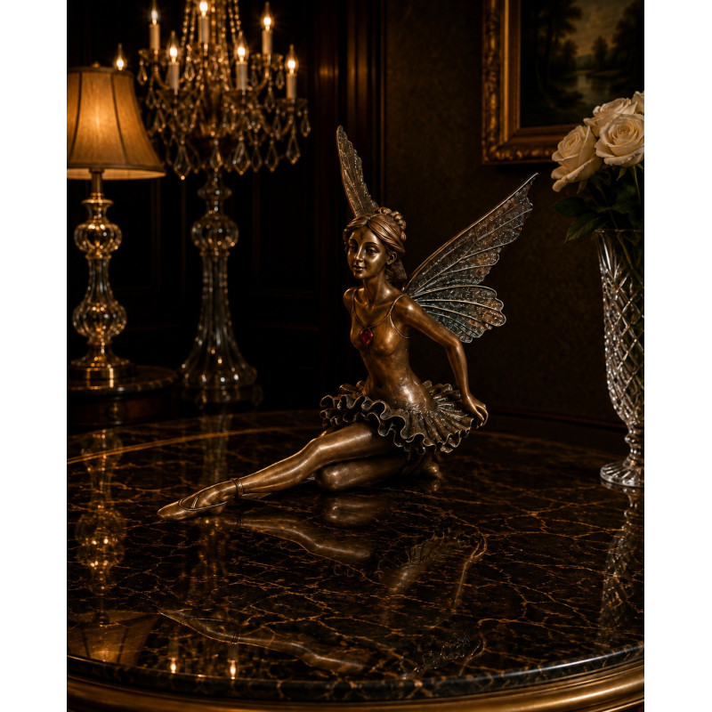 Le fate ballerine sedute ramate, statuetta peltro Eldoras con finitura ramata o bronzo dorato