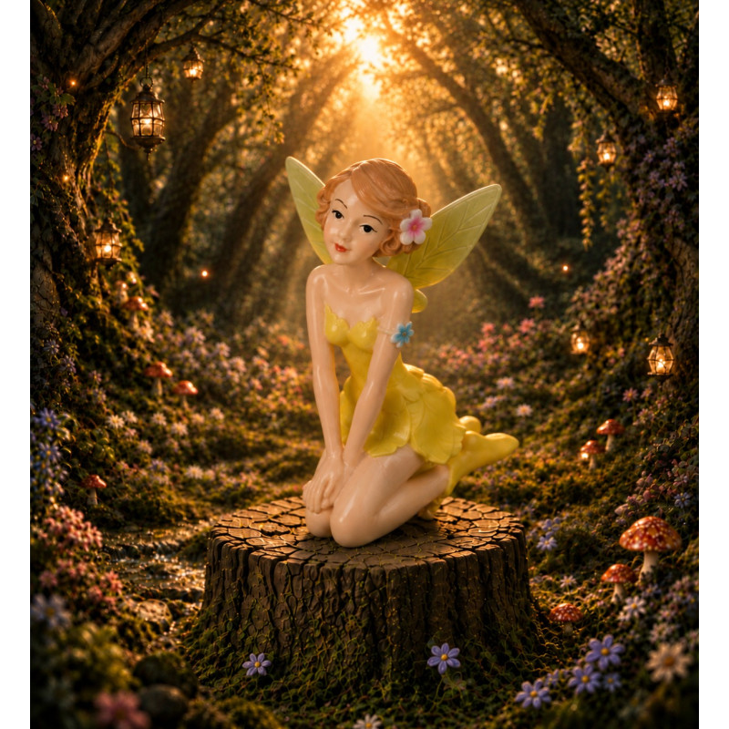 Gialletta, statuetta fata in resina della serie Rainbow Fairies in giallo