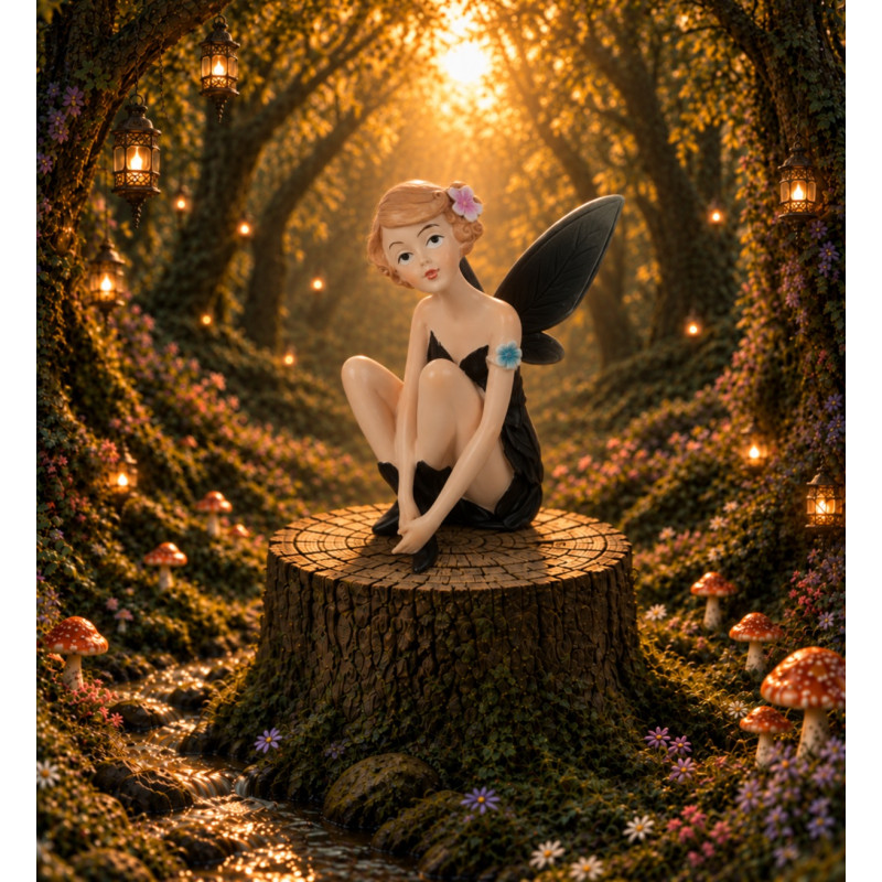 Nerella, statuetta fata in resina della serie Rainbow Fairies in nero