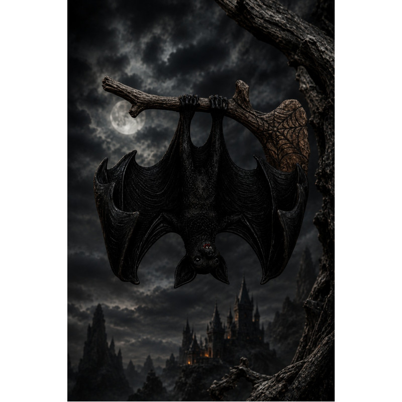 L'angelo della notte, scultura murale con pipistrello in resina della linea Kardùm