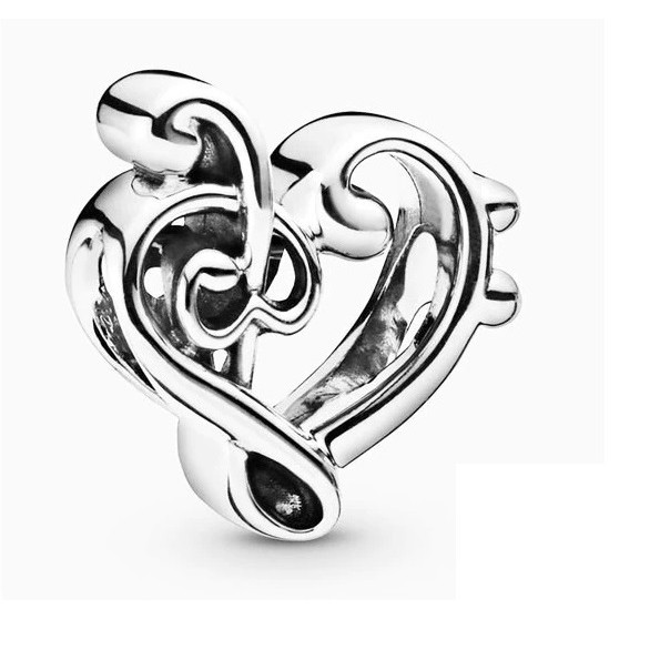 Le chiavi musicali intrecciate, distanziatore in argento con cristalli, due chiavi intrecciate a cuore