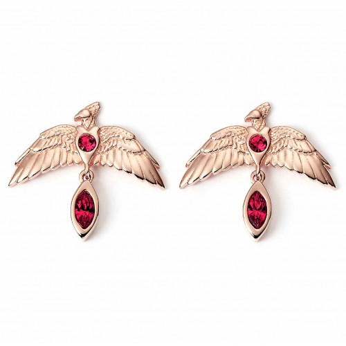 Harry Potter Sterling Silver Rose Gold Plated Fawkes Earrings with Crystals