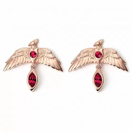 Harry Potter Sterling Silver Rose Gold Plated Fawkes Earrings with Crystals