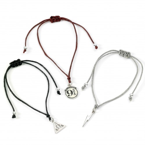 Harry Potter Platform 9 3/4,Lightning Bolt & Deathly Hallows Friendship Bracelet Set.