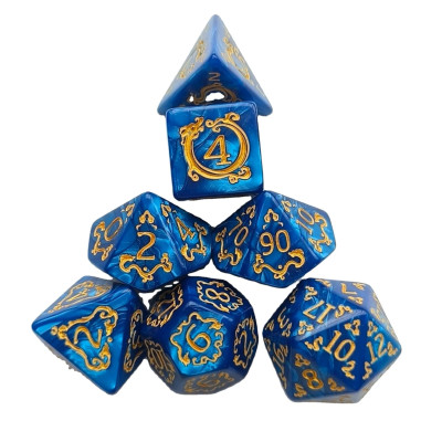 Set of 7 D&D dice - elven blue.