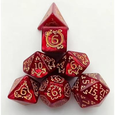 Set di 7 dadi per D&D - elfico rosso.