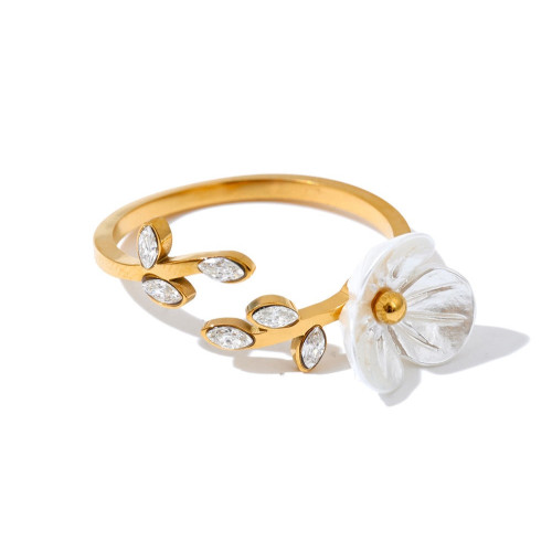 Anello con fiore singolo e zirconi.