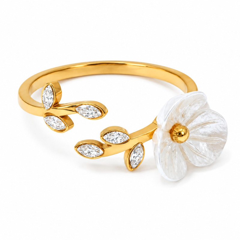 Anello con fiore singolo e zirconi della linea Fairydust Flower of Steel in acciaio