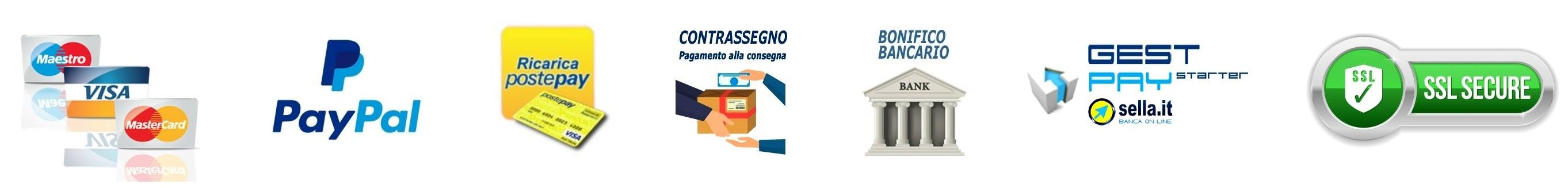 BANCA SELLA (VISA, VISA ELECTRON, MASTERCARD), PAYPAL, BONIFICO ANTICIPATO, CONTRASSEGNO. PAGAMENTI SICURI SSL.