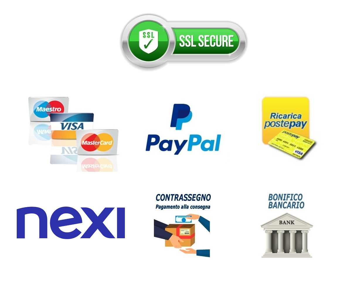BANCA SELLA (VISA, VISA ELECTRON, MASTERCARD), PAYPAL, BONIFICO ANTICIPATO, CONTRASSEGNO. PAGAMENTI SICURI SSL.